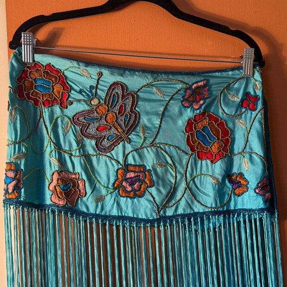 Embroidered Fringe Skirt - Blue - Picture 2 of 6